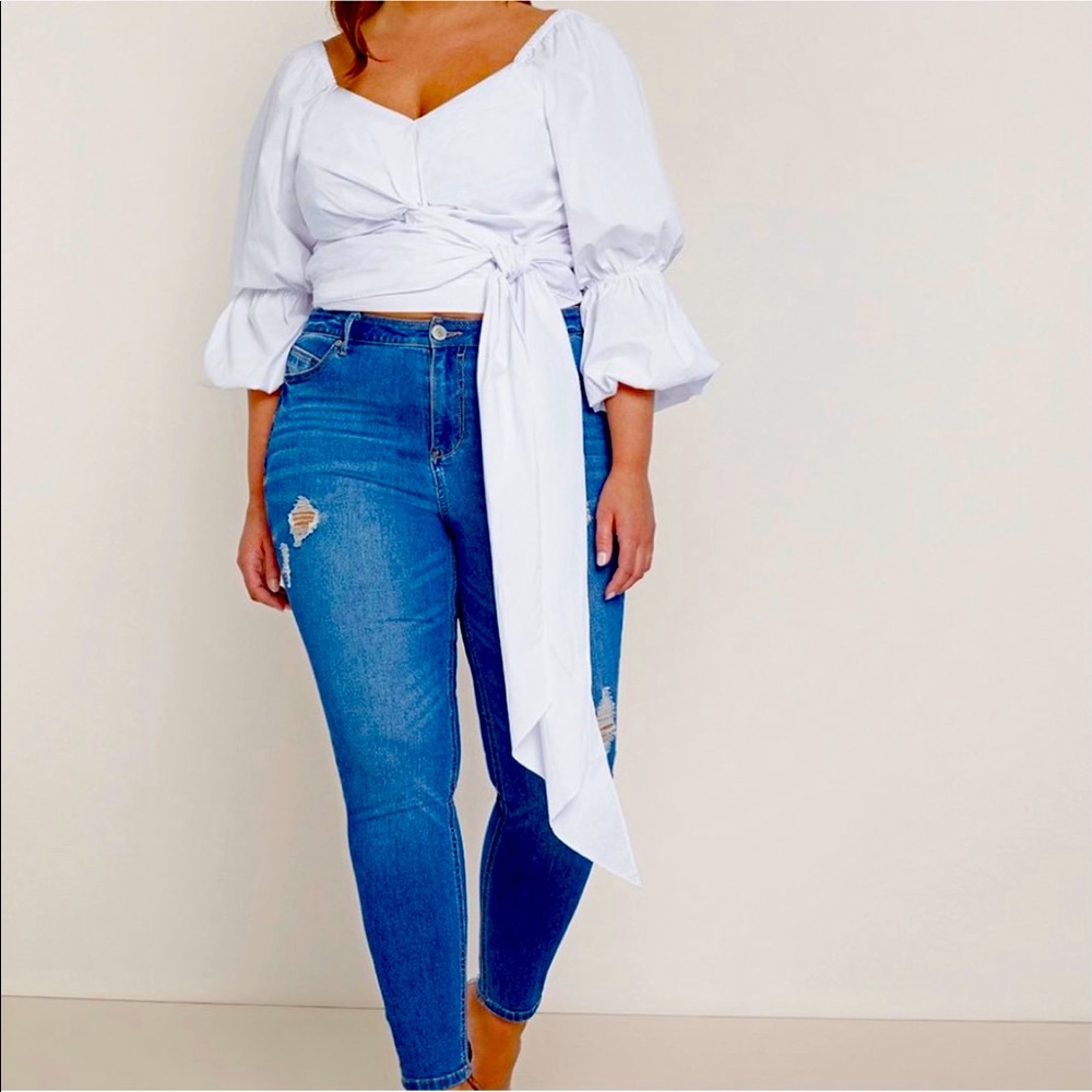 Eloquii Dramatic Puff Sleeve Wrap Top